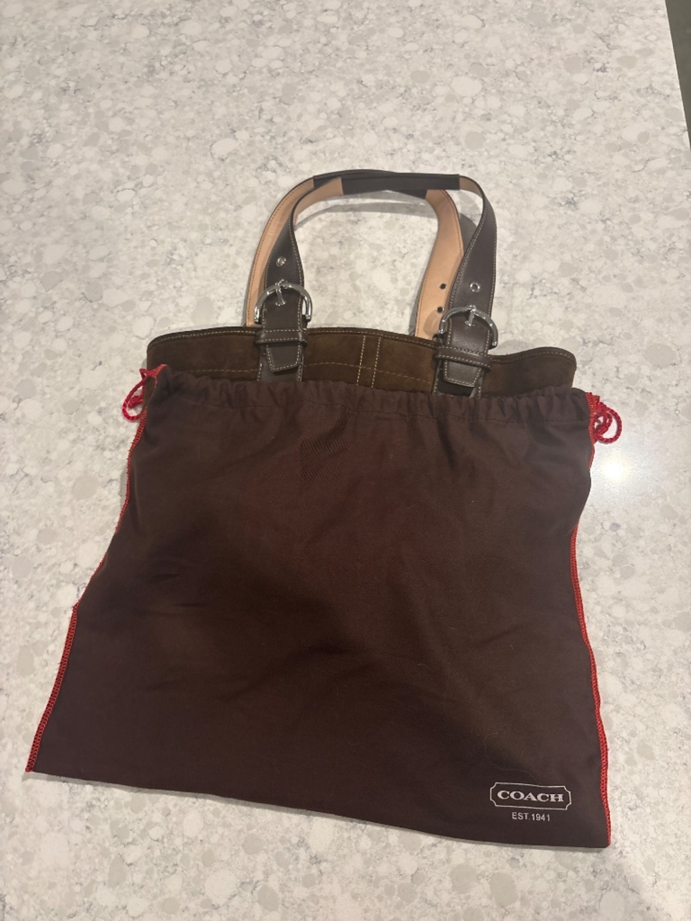 Vintage 2005 Coach Soho 9522 Brown Suede Shoulder Bag Y2K Leather Buckle Tote - Picture 4 of 4